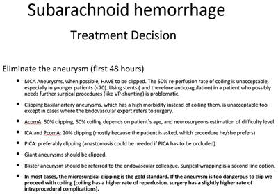 Clinical management of a ruptured intracranial aneurysm